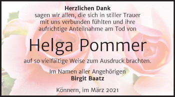 Traueranzeige von Helga Pommer von Mitteldeutsche Zeitung Bernburg