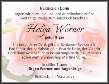 Traueranzeige von Helga Werner von Mitteldeutsche Zeitung Merseburg/Querfurt