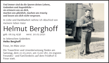 Traueranzeige von Helmut Berghoff von Mitteldeutsche Zeitung Aschersleben