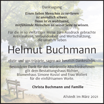 Traueranzeige von Helmut Buchmann von Mitteldeutsche Zeitung Sangerhausen