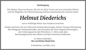 Traueranzeige von Helmut Diederichs von Mitteldeutsche Zeitung Aschersleben