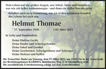 Traueranzeige von Helmut Thomae von Mitteldeutsche Zeitung Quedlingburg