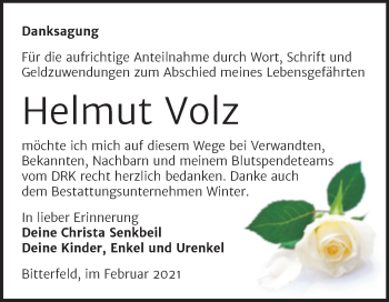 Traueranzeige von Helmut Volz von Mitteldeutsche Zeitung Bitterfeld