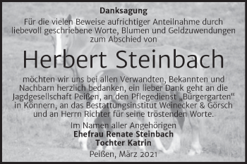 Traueranzeige von Herbert Steinbach von Mitteldeutsche Zeitung Bernburg