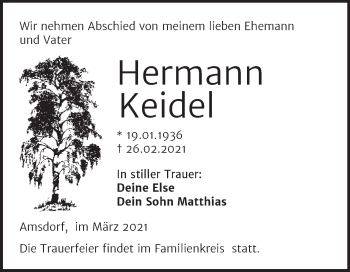 Traueranzeige von Hermann Keidel von Mitteldeutsche Zeitung Mansfelder Land