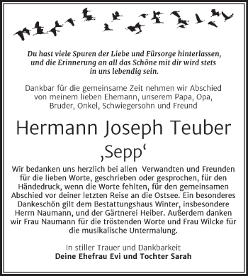 Traueranzeige von Hermann Joseph Teuber von Mitteldeutsche Zeitung Bitterfeld
