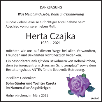 Traueranzeige von Herta Czajka von Mitteldeutsche Zeitung Zeitz