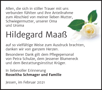 Traueranzeige von Hildegard Maaß von Mitteldeutsche Zeitung Wittenberg