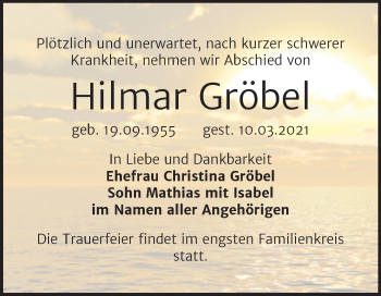 Traueranzeige von Hilmar Gröbel von Mitteldeutsche Zeitung Bernburg