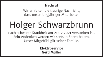 Traueranzeige von Holger Schwarzbrunn von Mitteldeutsche Zeitung Wittenberg