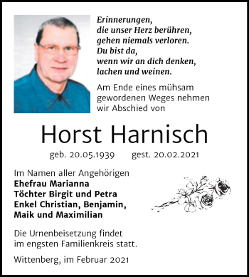 Traueranzeige von Horst Harnisch von Mitteldeutsche Zeitung Wittenberg
