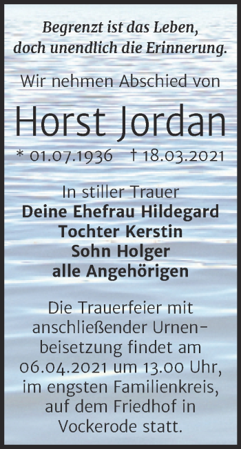 Traueranzeige von Horst Jordan von Mitteldeutsche Zeitung Wittenberg