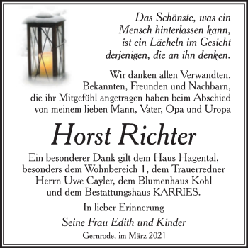 Traueranzeige von Horst Richter von Mitteldeutsche Zeitung Quedlingburg