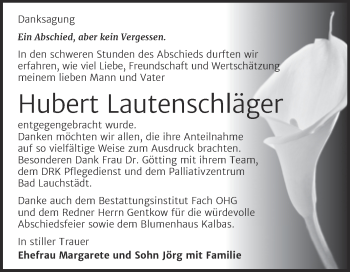 Traueranzeige von Hubert Lautenschläger von Mitteldeutsche Zeitung Merseburg/Querfurt