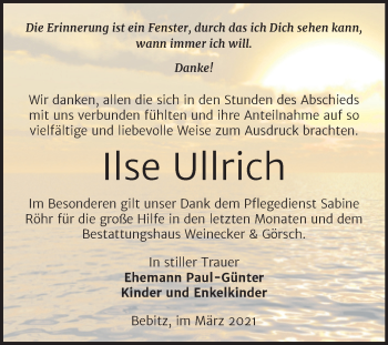 Traueranzeige von Ilse Ullrich von Mitteldeutsche Zeitung Bernburg