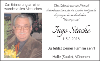 Traueranzeige von Ingo Stache von Mitteldeutsche Zeitung Halle/Saalkreis