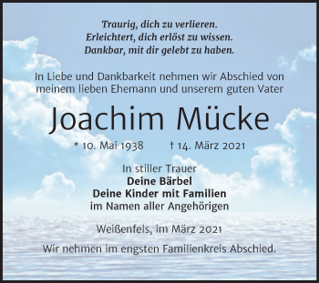 Traueranzeige von Joachim Mücke von Mitteldeutsche Zeitung Weißenfels