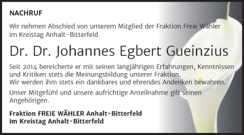 Traueranzeige von Johannes Egbert Gueinzius von Mitteldeutsche Zeitung Bitterfeld