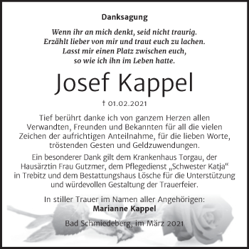 Traueranzeige von Josef Kappel von Mitteldeutsche Zeitung Wittenberg