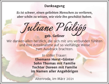 Traueranzeige von Juliane Philipp von Super Sonntag Naumburg/Nebra