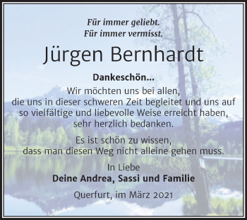 Traueranzeige von Jürgen Bernhardt von Mitteldeutsche Zeitung Merseburg/Querfurt