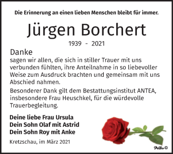 Traueranzeige von Jürgen Borchert von Mitteldeutsche Zeitung Zeitz