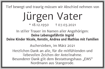 Traueranzeige von Jürgen Vater von Mitteldeutsche Zeitung Aschersleben
