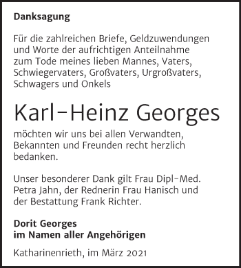 Traueranzeige von Karl-Heinz Georges von Mitteldeutsche Zeitung Sangerhausen
