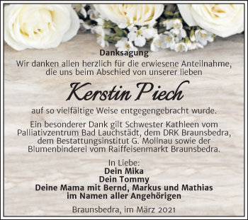Traueranzeige von Kerstin Piech von Mitteldeutsche Zeitung Merseburg/Querfurt