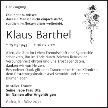 Traueranzeige von Klaus Barthel von Super Sonntag Naumburg/Nebra