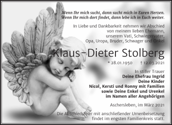 Traueranzeige von Klaus-Dieter Stolberg von Mitteldeutsche Zeitung Mansfelder Land