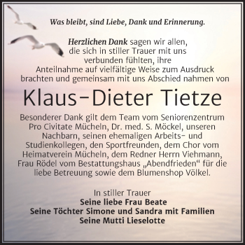 Traueranzeige von Klaus-Dieter Tietze von Mitteldeutsche Zeitung Merseburg/Querfurt