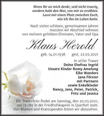 Traueranzeige von Klaus Herold von Mitteldeutsche Zeitung Merseburg/Querfurt