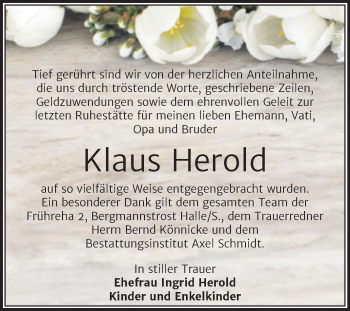 Traueranzeige von Klaus Herold von Mitteldeutsche Zeitung Merseburg/Querfurt