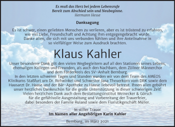 Traueranzeige von Klaus Kahler von Mitteldeutsche Zeitung Bernburg
