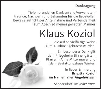 Traueranzeige von Klaus Koziol von Mitteldeutsche Zeitung Bitterfeld