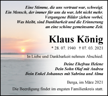 Traueranzeige von Klaus König von Mitteldeutsche Zeitung Sangerhausen