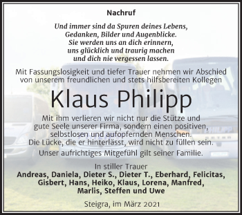 Traueranzeige von Klaus Philipp von Mitteldeutsche Zeitung Merseburg/Querfurt