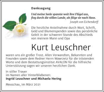 Traueranzeige von Kurt Leuschner von Mitteldeutsche Zeitung Merseburg/Querfurt