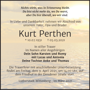 Traueranzeige von Kurt Perthen von Mitteldeutsche Zeitung Wittenberg