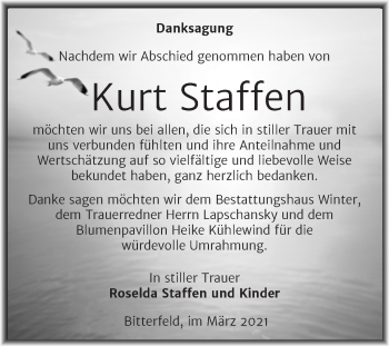Traueranzeige von Kurt Staffen von Mitteldeutsche Zeitung Bitterfeld