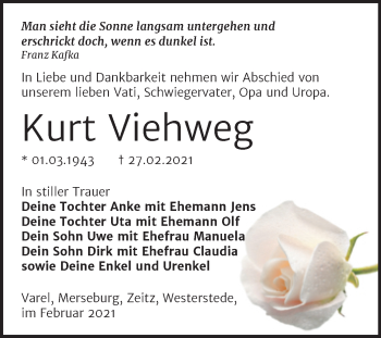Traueranzeige von Kurt Viehweg von Mitteldeutsche Zeitung Zeitz