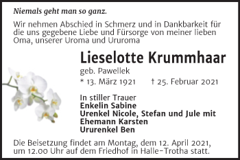 Traueranzeige von Lieselotte Krummhaar von Mitteldeutsche Zeitung Halle/Saalkreis