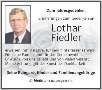 Traueranzeige von Lothar Fiedler von Mitteldeutsche Zeitung Dessau-Roßlau