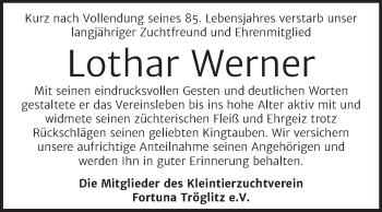 Traueranzeige von Lothar Werner von Mitteldeutsche Zeitung Zeitz