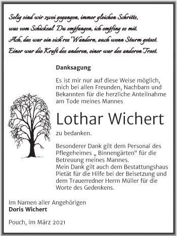 Traueranzeige von Lothar Wichert von Mitteldeutsche Zeitung Bitterfeld