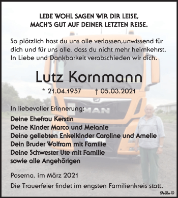 Traueranzeige von Lutz Kornmann von Mitteldeutsche Zeitung Weißenfels