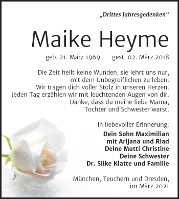 Traueranzeige von Maike Heyme von Mitteldeutsche Zeitung Weißenfels