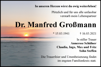Traueranzeige von Manfred Großmann von Mitteldeutsche Zeitung Bitterfeld