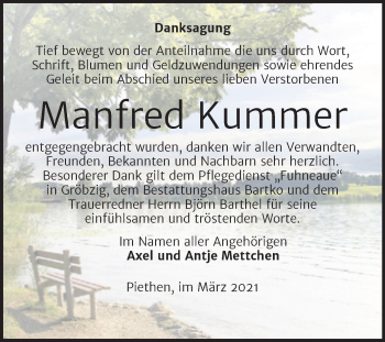 Traueranzeige von Manfred Kummer von Mitteldeutsche Zeitung Köthen